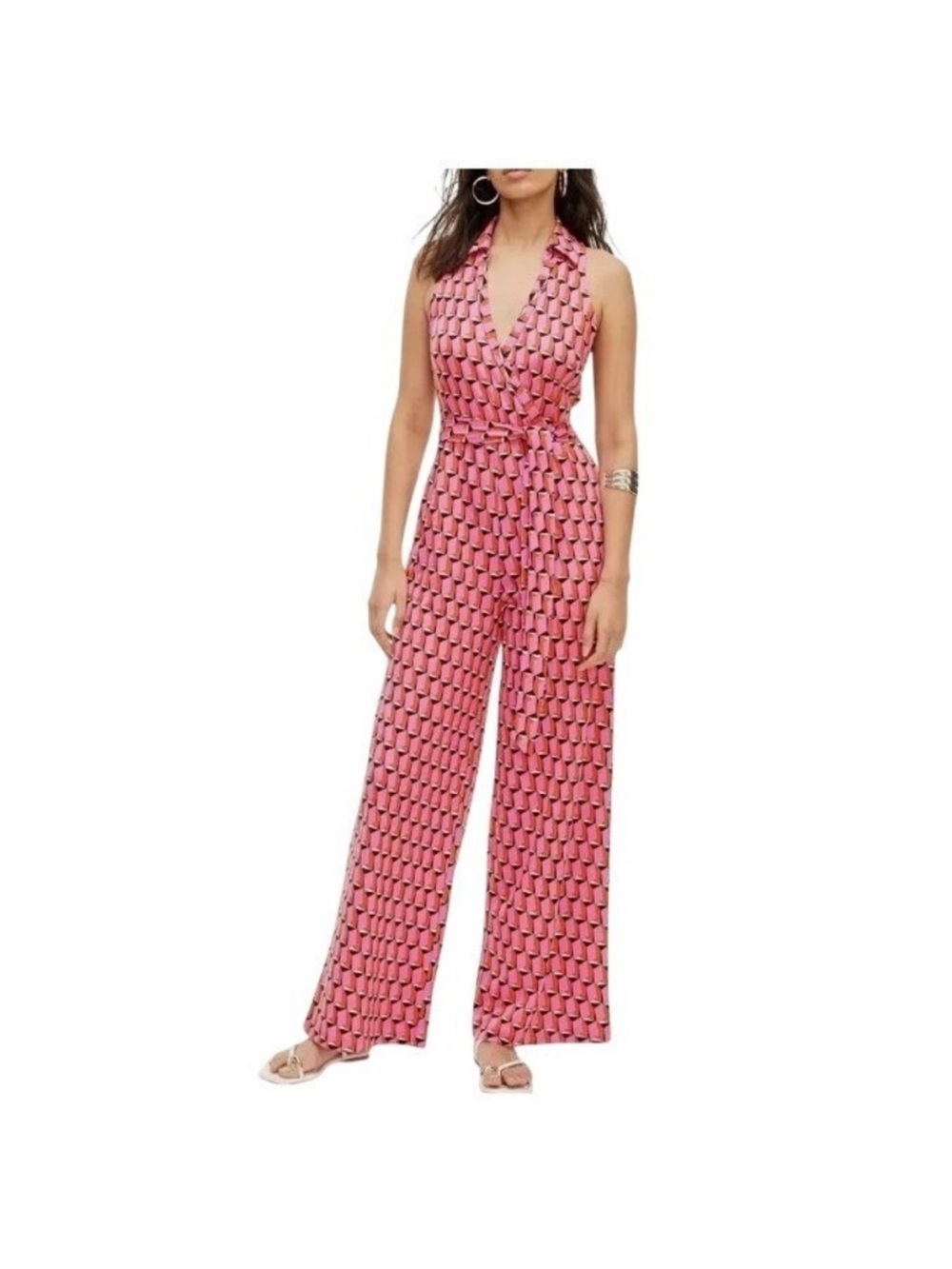 Diane Von Furstenberg Pink Geometric Halter Wide-Leg Jumpsuit Target
